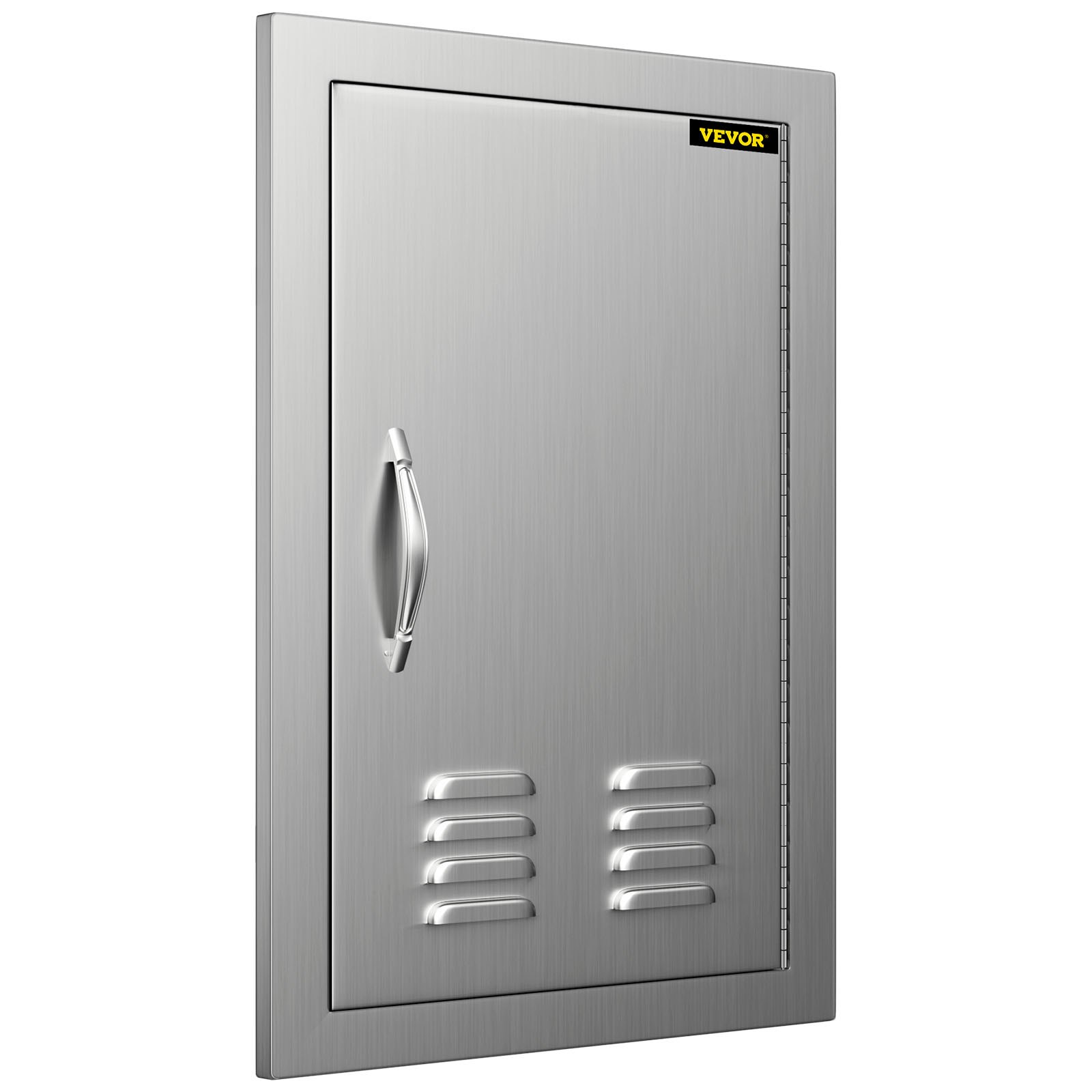 stainless steel VEVOR outdoor kitchen door with handle and ventilation slots.
