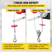 OI 1500lbs Mini Electric Hoist Crane, 800KG Electric Hoist Winch Lifting Engine Crane Wire Motor Lift Hook Steel Double Line Gantry, 1300W Electrical Hoist Winch Scaffold