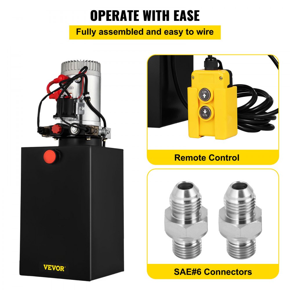 VEVOR 12V/DC Hydraulic Pump 15 Quart/ 3.9 Gallon Double Acting Metal Reservoir Hydraulic Pump Unit Remotely Controlled for Dump Trailer