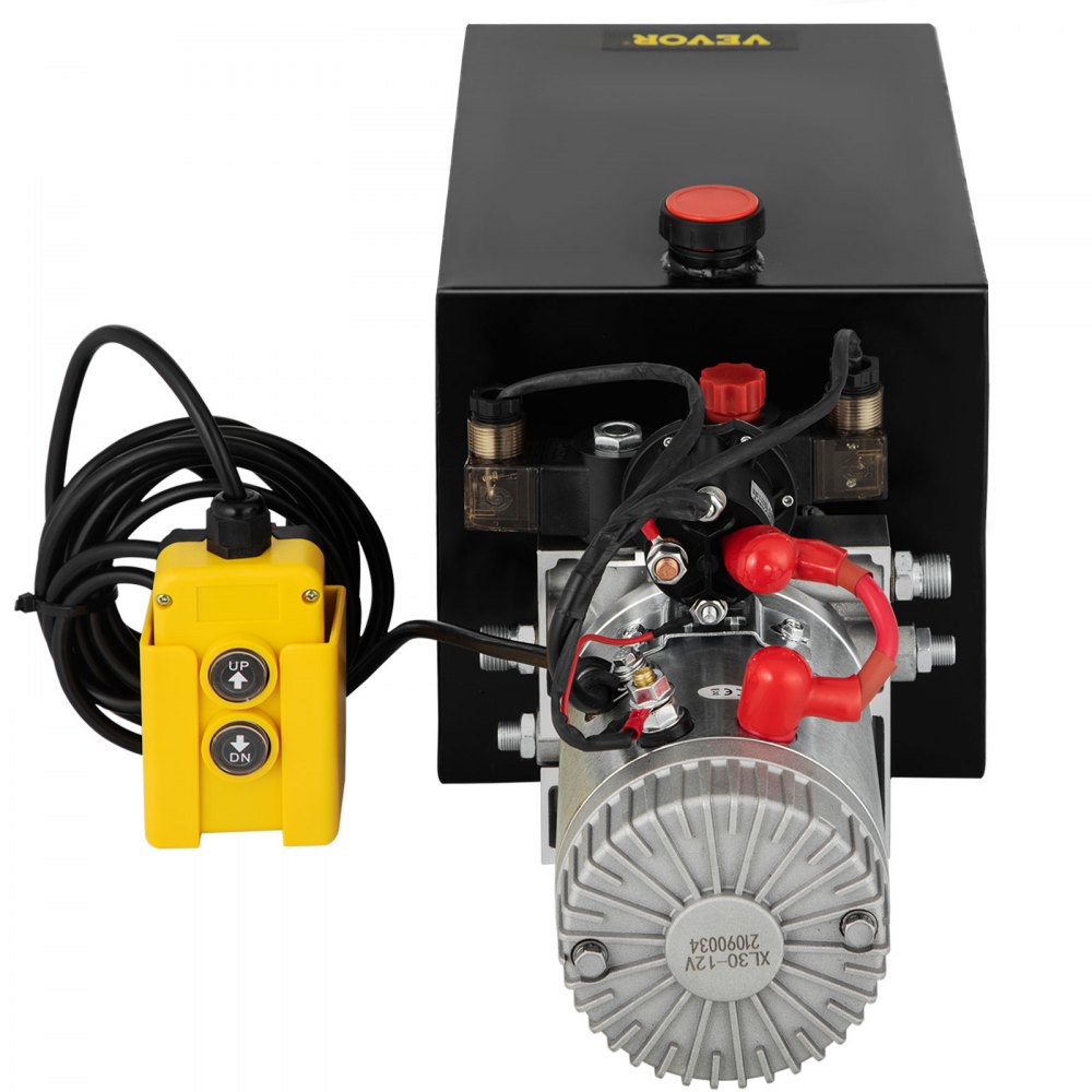 VEVOR 12V/DC Hydraulic Pump 15 Quart/ 3.9 Gallon Double Acting Metal Reservoir Hydraulic Pump Unit Remotely Controlled for Dump Trailer