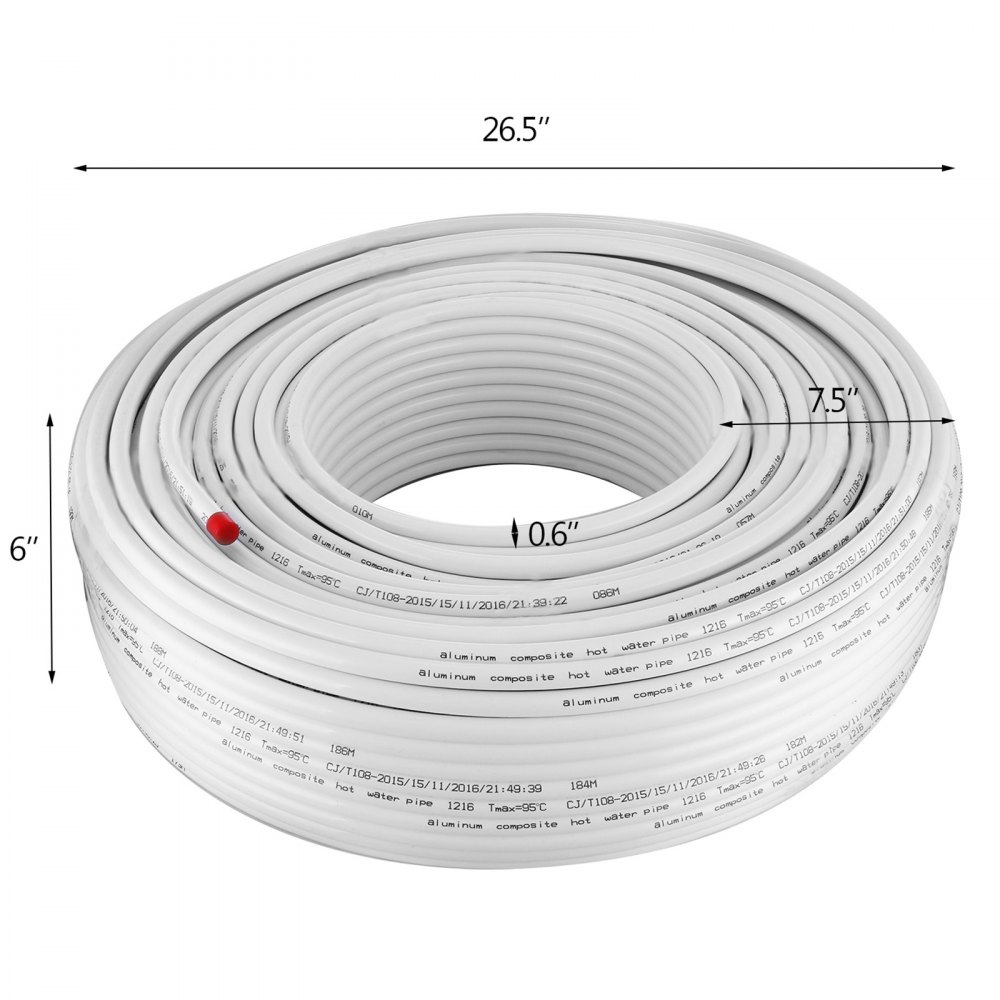 VEVOR 984Ft Roll of 1/2" PEX-AL-PEX Tubing Oxygen Barrier Radiant Floor PEX Pipe Radiant Heat Floor Heating Plumbing 300M Inner Aluminum Layer PEX Tubing Pipe(300m)