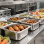VEVOR 6 Pack Stainless Steam Hotel Pans, 1/6 Size Table Steam Pan, 4 Inch Deep, Anti Jam Restaurant Supplies Reusable Rustproof Catering Storage for Home, Party, Restaurant, Hotel, Buffet