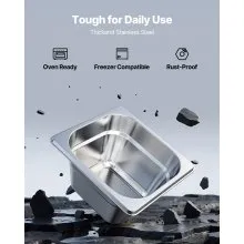 VEVOR 1/6 Size Hotel Pans Steam Table Pans 4 Inch Deep Stainless Steel 6 Pack