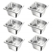 VEVOR 1/6 Size Hotel Pans Steam Table Pans 4 Inch Deep Stainless Steel 6 Pack