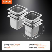 VEVOR 6 Pack Hotel Pans, 1/6  Size Anti-Jam Steam Pan, 0.8mm Thick Stainless Steel Restaurant Steam Table Pan, 6-Inch Deep Commercial Table Pan, Catering Storage Food Pan, for Industrial & Scientific