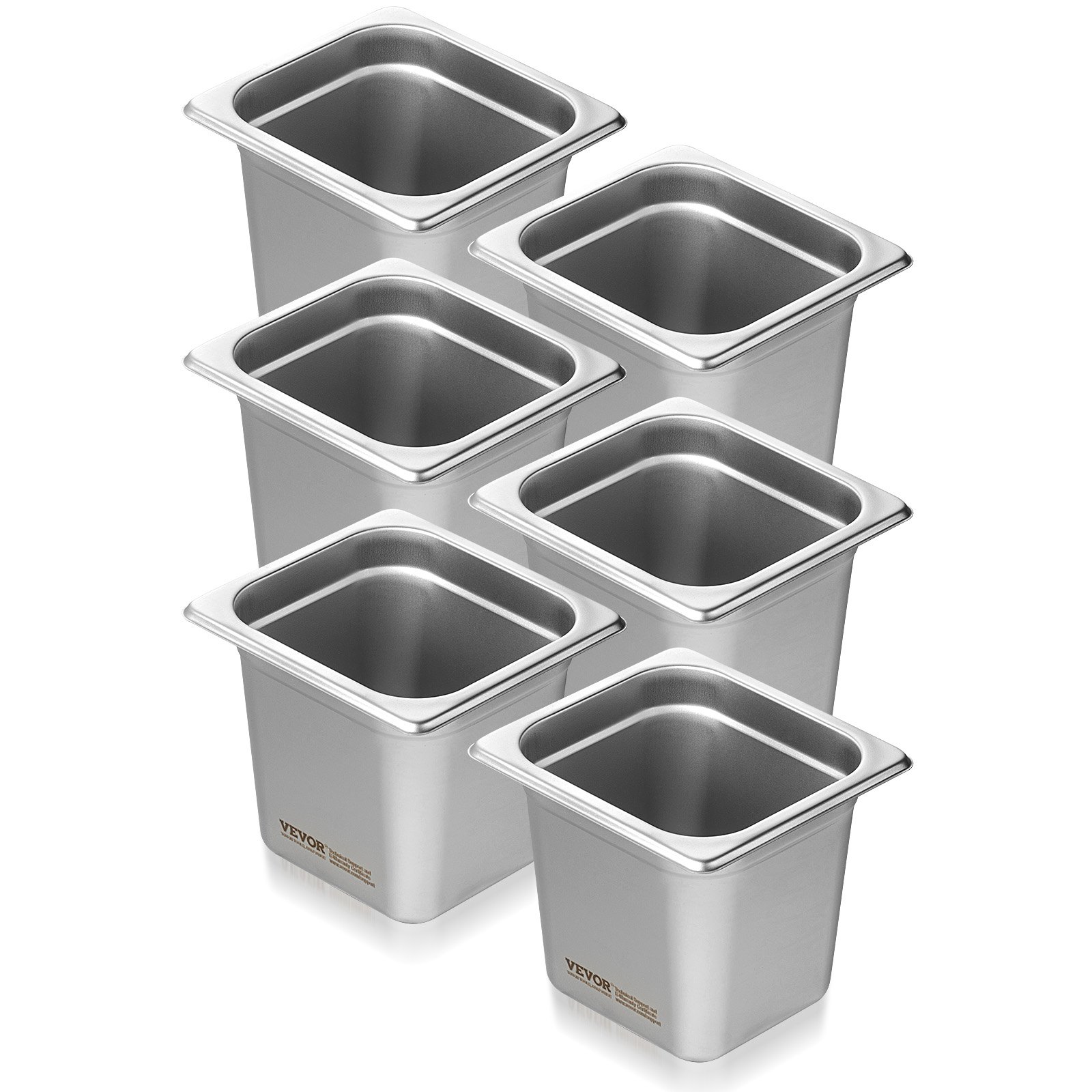 VEVOR 6 Pack 1/6 Size Hotel Pans Steam Table Pan Stainless Steel 6" Deep