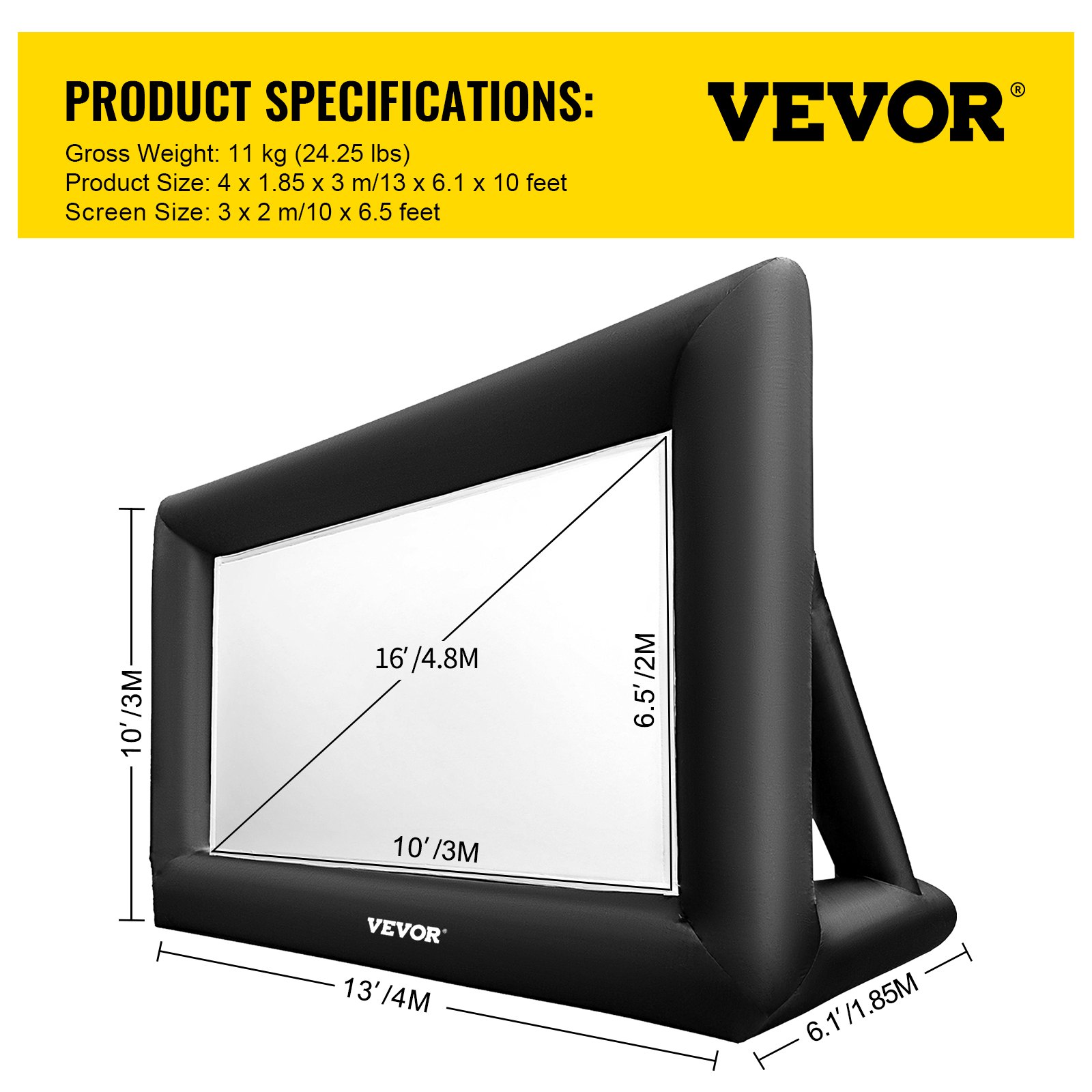 VEVOR Inflatable Movie Screen, 16ft, Portable Huge Inflatable Projector Screen, Air Blower Included, Inflatable Movie Screen for Indoor & Outdoor