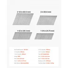 VEVOR 16 Gauge Finish Nails, 20-Degree Angled Finishing Nails, 2000-Count (2-1/2 in, 2 in, 1-1/2 in, 1-1/4 in, 500 Per Size) Finishing Nail, Galvanized Brad Nail, for 16GA 20° Angled Finish Nailers