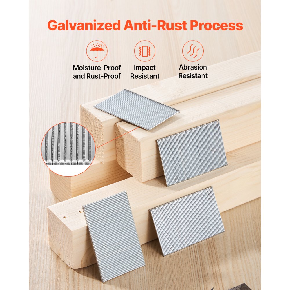 VEVOR 16 Gauge Finish Nails, 2 in Straight Finishing Nails, 2500-Count Galvanized Finishing Nail, Heavy-Duty 16 GA Brad Nail with Galvanized Anti-Rust Process, for Most 16GA Straight Finish Nailers