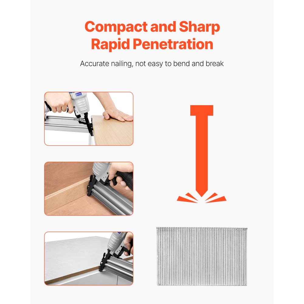 VEVOR 16 Gauge Finish Nails, 2 in Straight Finishing Nails, 2500-Count Galvanized Finishing Nail, Heavy-Duty 16 GA Brad Nail with Galvanized Anti-Rust Process, for Most 16GA Straight Finish Nailers