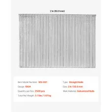 VEVOR 16 Gauge Finish Nails, 2 in Straight Finishing Nails, 2500-Count Galvanized Finishing Nail, Heavy-Duty 16 GA Brad Nail with Galvanized Anti-Rust Process, for Most 16GA Straight Finish Nailers
