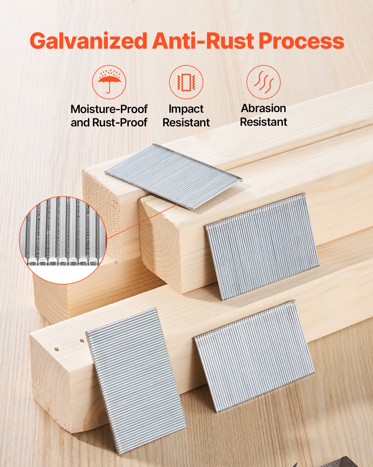 VEVOR 16 Gauge Finish Nails, 2 in Straight Finishing Nails, 2500-Count Galvanized Finishing Nail, Heavy-Duty 16 GA Brad Nail with Galvanized Anti-Rust Process, for Most 16GA Straight Finish Nailers