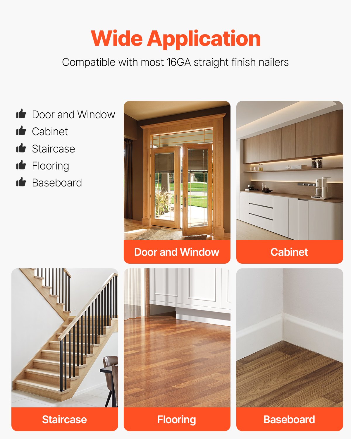 VEVOR 16 Gauge Finish Nails, 2 in Straight Finishing Nails, 2500-Count Galvanized Finishing Nail, Heavy-Duty 16 GA Brad Nail with Galvanized Anti-Rust Process, for Most 16GA Straight Finish Nailers