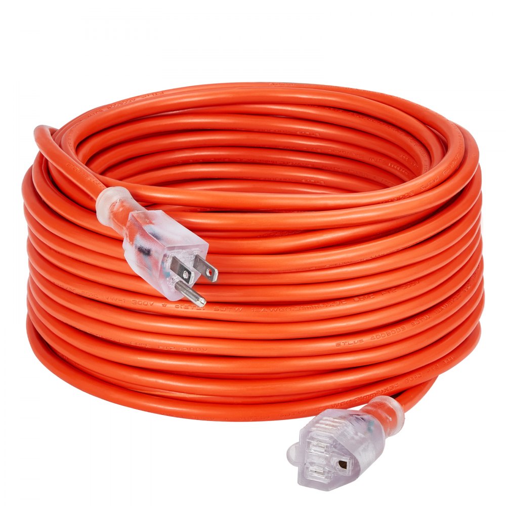 VEVOR 100FT Indoor Outdoor Extension Cord, 16AWG 10Amps 1250W, 3 Prongs Appliance Electric Cord with Lighted End, Flexible & -40°C Cold-Resistant for Office Home Use, ETL Listed