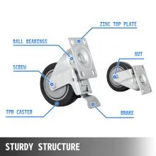 VEVOR 16 Plate Casters with 4" Polyurethane Wheels All Swivel & 8 Brake Casters