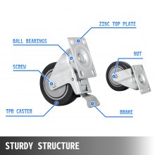 VEVOR 16 Pack 4" Swivel Caster Wheels Rubber Base Caster Wheels Polyurethane Swivel Casters with with Top Plate & Bearing Heavy Duty Load Capacity 286 Lbs Each Caster