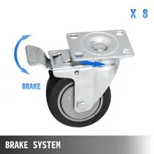 VEVOR 16 Plate Casters with 4" Polyurethane Wheels All Swivel & 8 Brake Casters