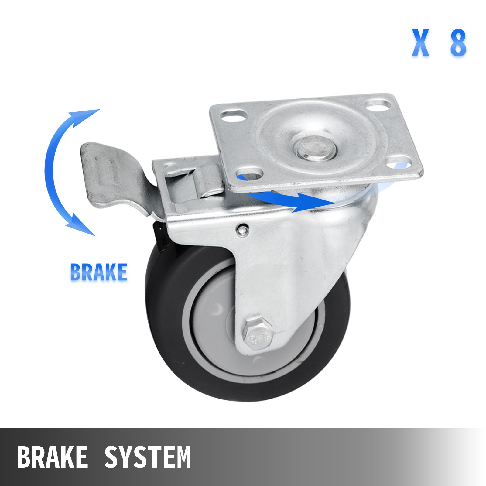VEVOR 16 Plate Casters with 4" Polyurethane Wheels All Swivel & 8 Brake Casters