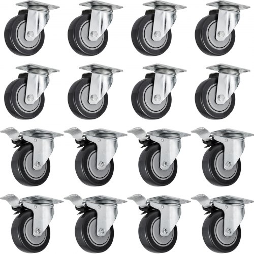 VEVOR Swivel Casters 5 Inch X 1-1/4 Inch Caster Wheels Set of 16 Heavy Duty Industrial Casters All Swivel All Brake Casters Non Skid No Mark