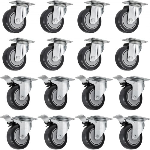 Heavy Duty Caster Set - 4 Wheels, All Swivel With Brakes, Non-Skid & No Mark, 4-Inch Size