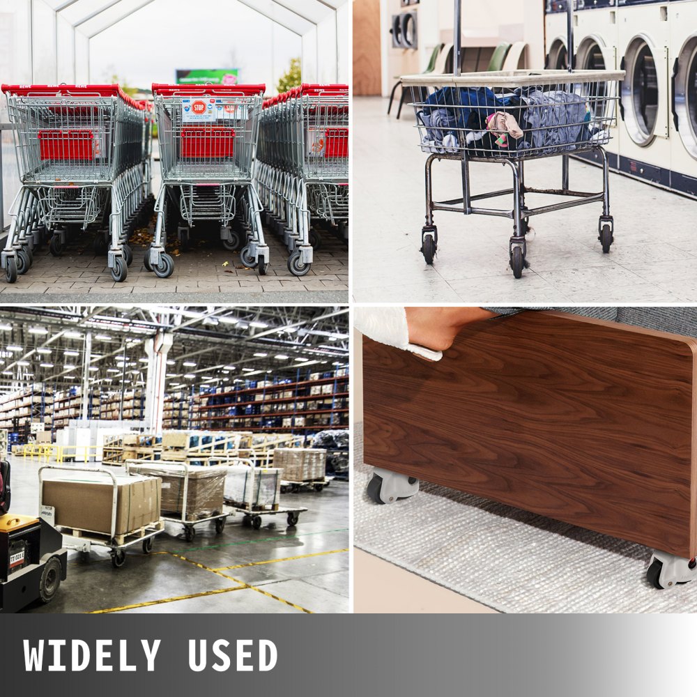 shopping carts, laundry baskets, warehouse carts, and furniture using VEVOR swivel casters.