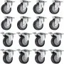 sixteen VEVOR swivel casters, arranged in a pattern, some featuring brakes.