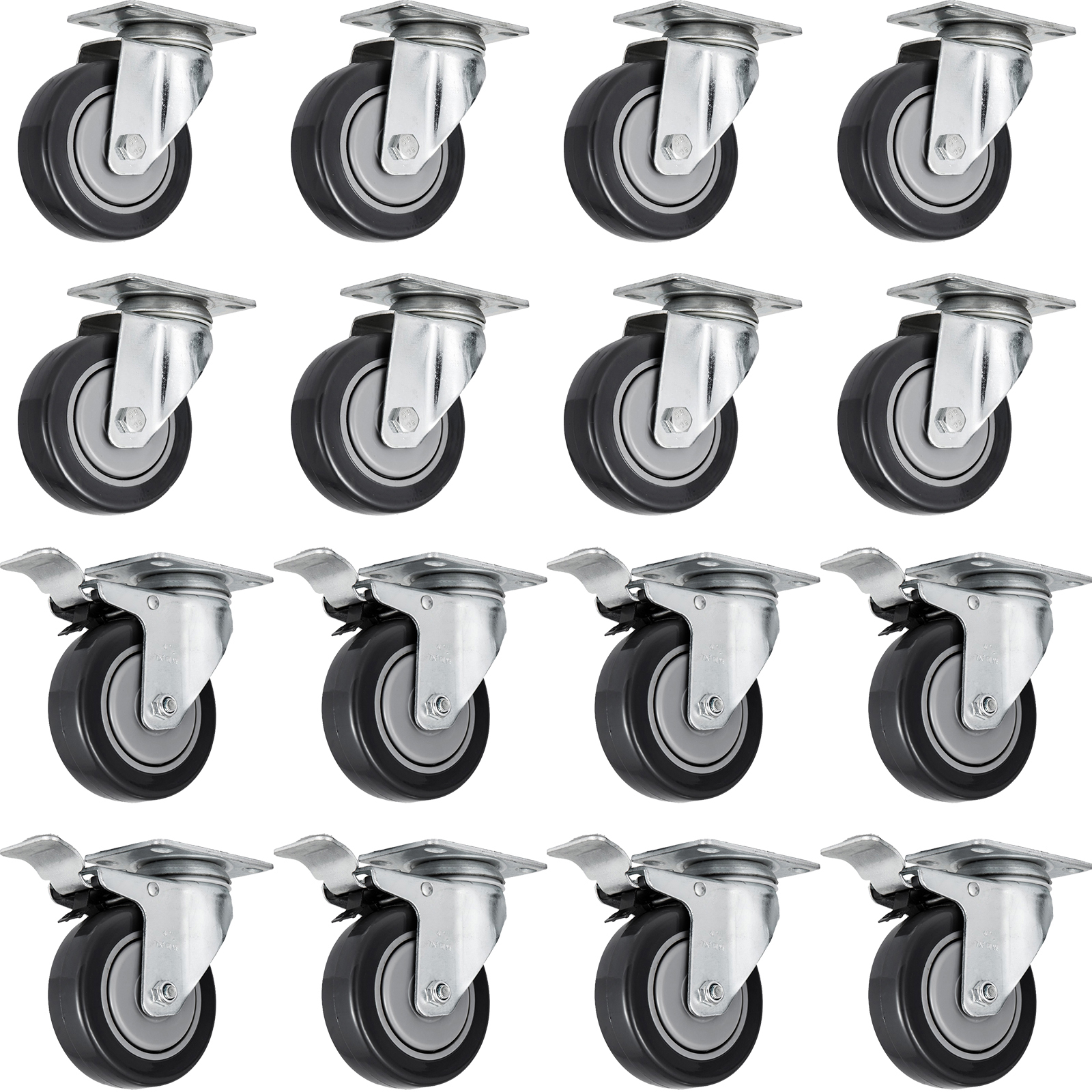 VEVOR 16 pack Swivel Casters Heavy Duty Caster Wheels 5 Inch X 1-1/4 Inch 1,060 Lbs Industrial Casters With Brake Mechanisms All Swivel No mark Non Skid