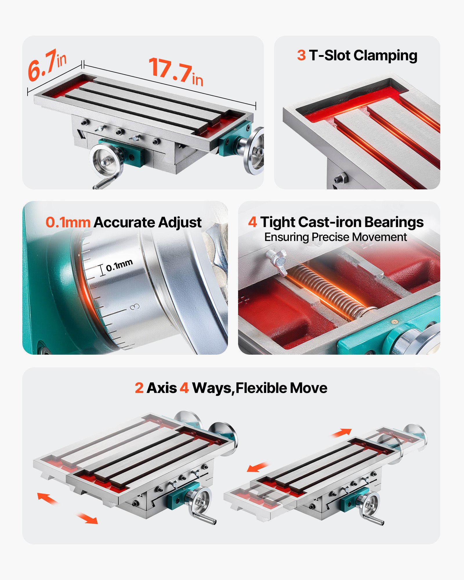 VEVOR Milling Table 17.7×6.7Inch (450 x 170 mm) Compound Slide Milling Table 30KG Multifunction Worktable Cross Milling Machine Compound 2 Axis 4 Ways for All Drill Stands Bench Drilling Milling Machine