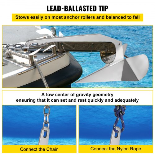 Delta / Diamond Boat Anchor 17 lb 7.7 Kg Marine Stainless Steel From 22-38 ft