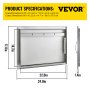 VEVOR bbq access door dimensions and specifications in stainless steel.