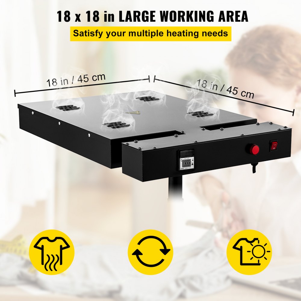 VEVOR Flash Dryer Temperature Display Flash Dryer for Screen Printing Adjustable Stand T-Shirt Curing Screen Printing Flash Dryer (18 x 18 Inch with Electrical Control Box)
