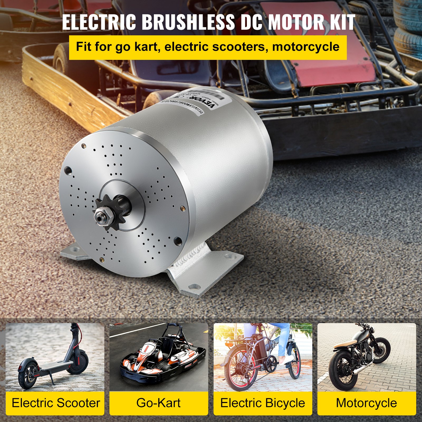 VEVOR 1800W Electric DC Motor Kit - 48V 4500rpm Brushless Motor with 33A High Speed Controller and Throttle Grip Kit for Go Karts E-Bike Electric Throttle Motorcycle Scooter DIY Part