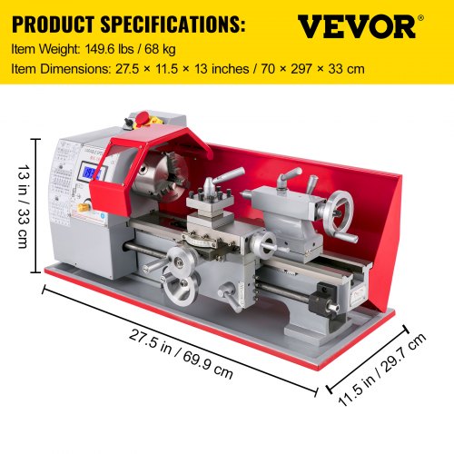 VEVOR 7×12 Mini Metal Turning Lathe machine Automatic Metal Wood Drilling 600W Metalworking Woodworking Motorized Cutter Milling