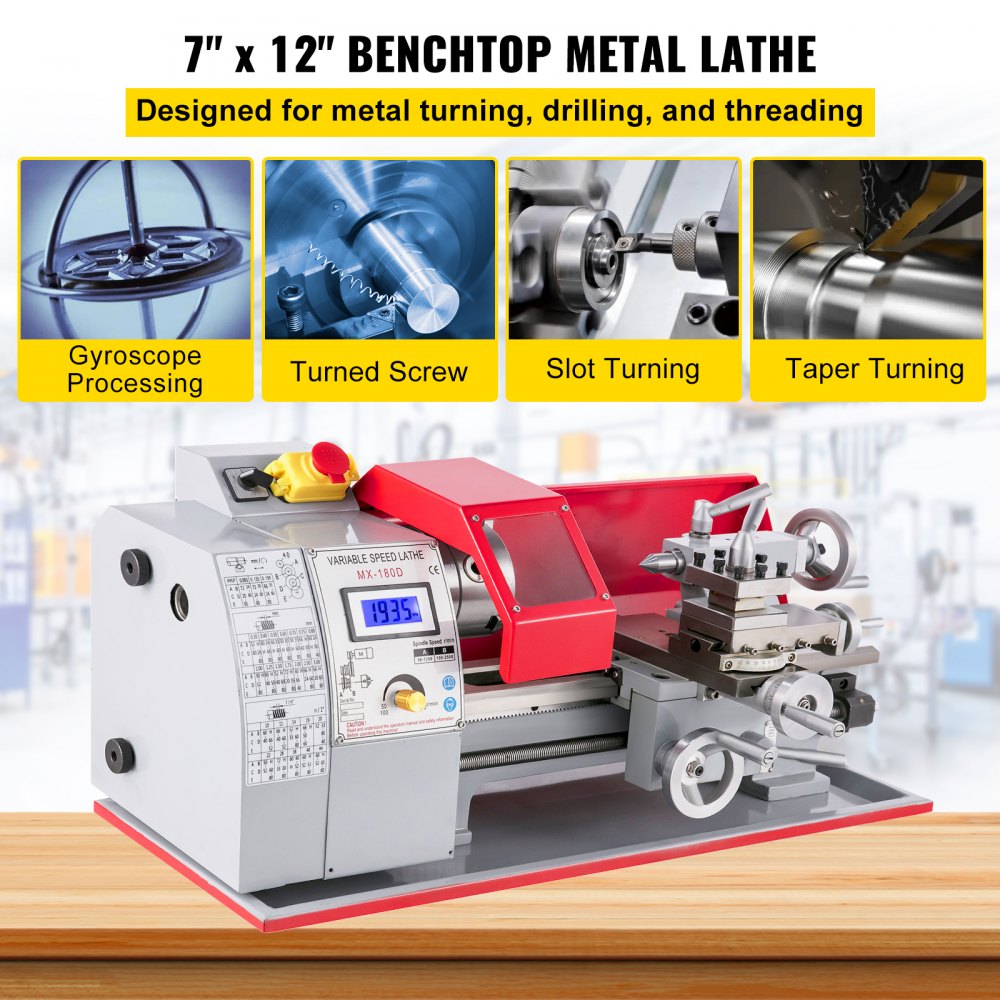 VEVOR 7×12 Mini Metal Turning Lathe machine Automatic Metal Wood Drilling 600W Metalworking Woodworking Motorized Cutter Milling
