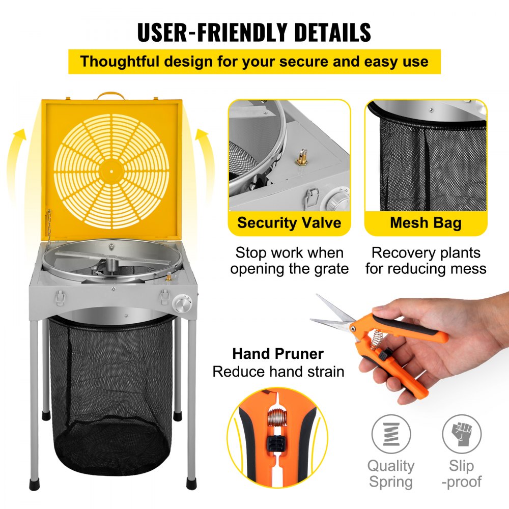 VEVOR Bud Leaf Trimmer, 18 inch Adjustable 3 Speed, Electric Hydroponic Dry or Wet Plant Trimming Machine with Sharp Stainless Steel Blades, Twisted Spin Cut for Flowers, Leaves, Herbs, Yellow