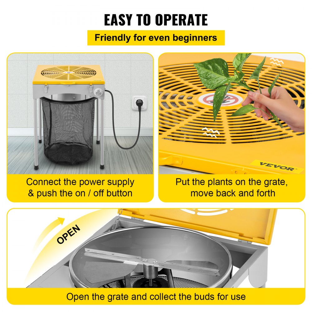 VEVOR Bud Leaf Trimmer, 18 inch Adjustable 3 Speed, Electric Hydroponic Dry or Wet Plant Trimming Machine with Sharp Stainless Steel Blades, Twisted Spin Cut for Flowers, Leaves, Herbs, Yellow