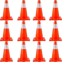 VEVOR 12Pack 18\" Traffic Cones, Safety Road Parking Cones PVC Base, Orange Traffic Cone with Reflective Collars, Hazard Construction Cones for Home Traffic Parking