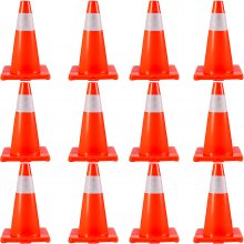 VEVOR 12Pack 18" Traffic Cones, Safety Road Parking Cones PVC Base, Orange Traffic Cone with Reflective Collars, Hazard Construction Cones for Home Traffic Parking