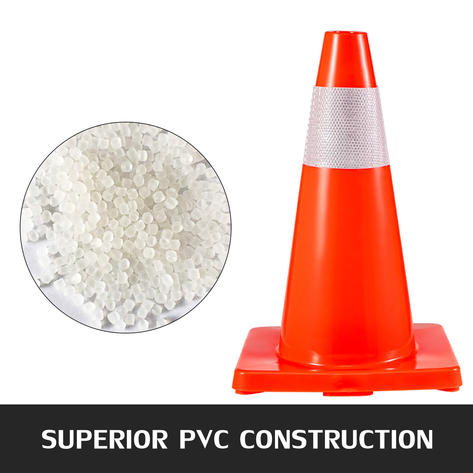 VEVOR 12Pack 18" dopravní kužely, bezpečnostní kužely pro parkování na silnici PVC základna, oranžový dopravní kužel s reflexními límci, nebezpečné konstrukční kužely pro domácí dopravní parkování