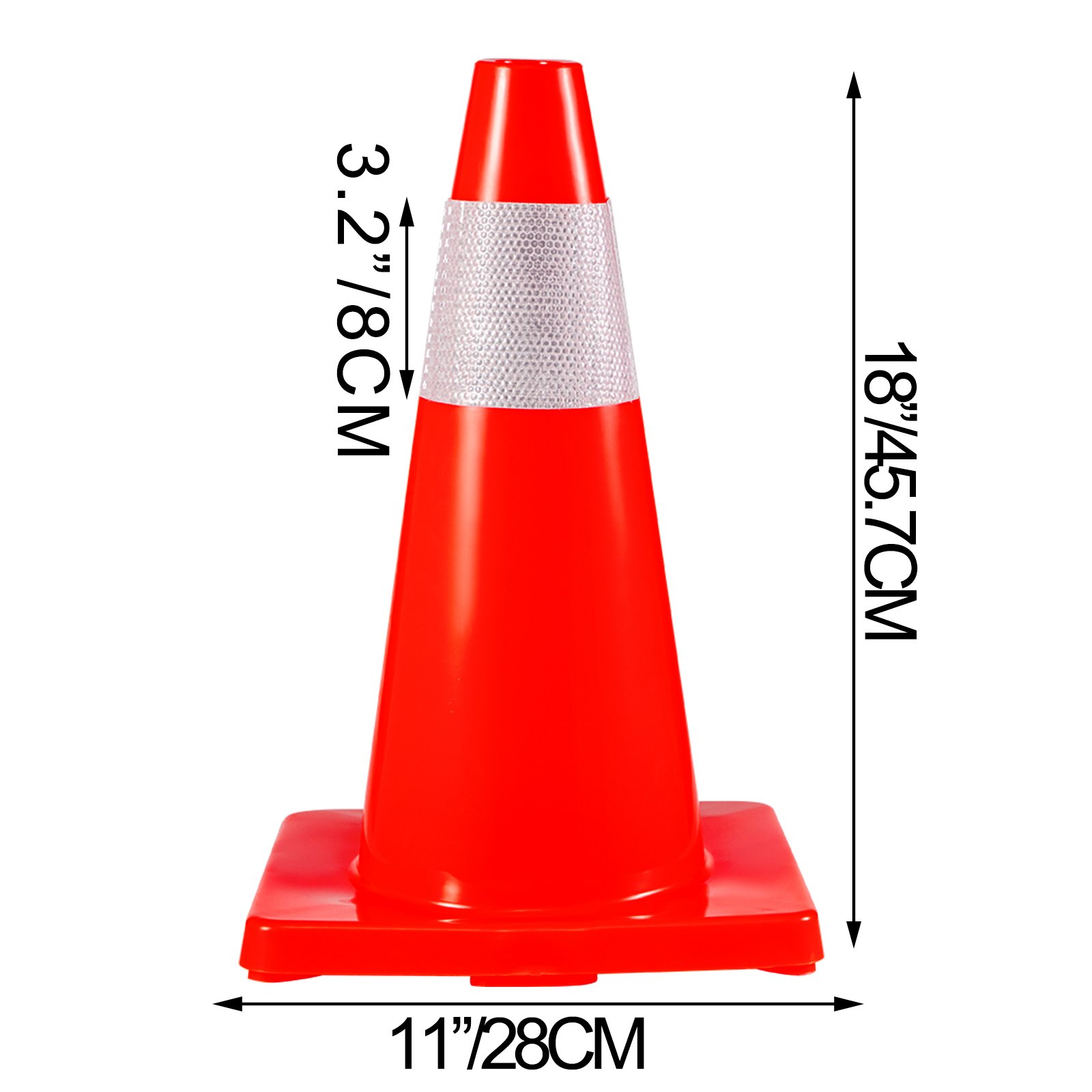 VEVOR 12Pack 18" dopravní kužely, bezpečnostní kužely pro parkování na silnici PVC základna, oranžový dopravní kužel s reflexními límci, nebezpečné konstrukční kužely pro domácí dopravní parkování
