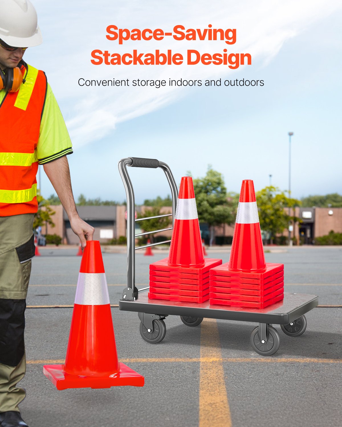 VEVOR 12Pack 18" Traffic Cones, Safety Road Parking Cones PVC Base, Orange Traffic Cone with Reflective Collars, Hazard Construction Cones for Home Traffic Parking