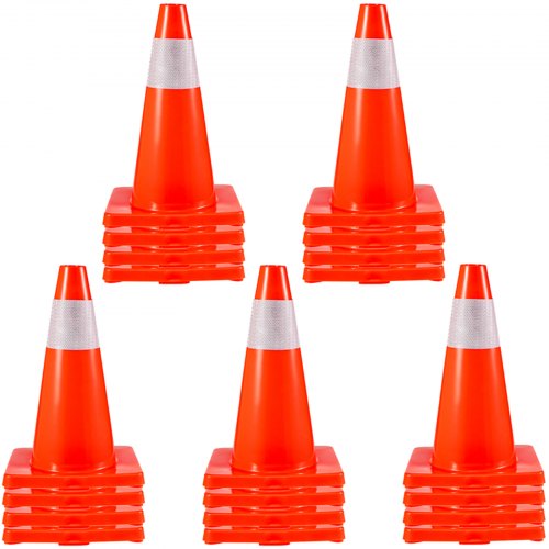 VEVOR 20Pack 18\" Traffic Cones, Safety Road Parking Cones PVC Base, Orange Traffic Cone with Reflective Collars, Hazard Construction Cones for Home Traffic Parking