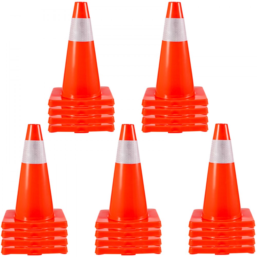 VEVOR Lot de 20 cônes de signalisation de 45,7 cm, cônes de sécurité pour stationnement routier, base en PVC, cône de signalisation orange avec colliers réfléchissants, cônes de construction de danger pour le stationnement à domicile