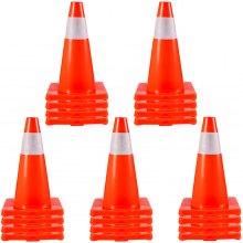VEVOR 20Pack 18\" Cones de trânsito, Cones de segurança para estacionamento rodoviário Base de PVC, Cone de trânsito laranja com colares reflexivos, Cones de construção de risco para estacionamento de trânsito doméstico