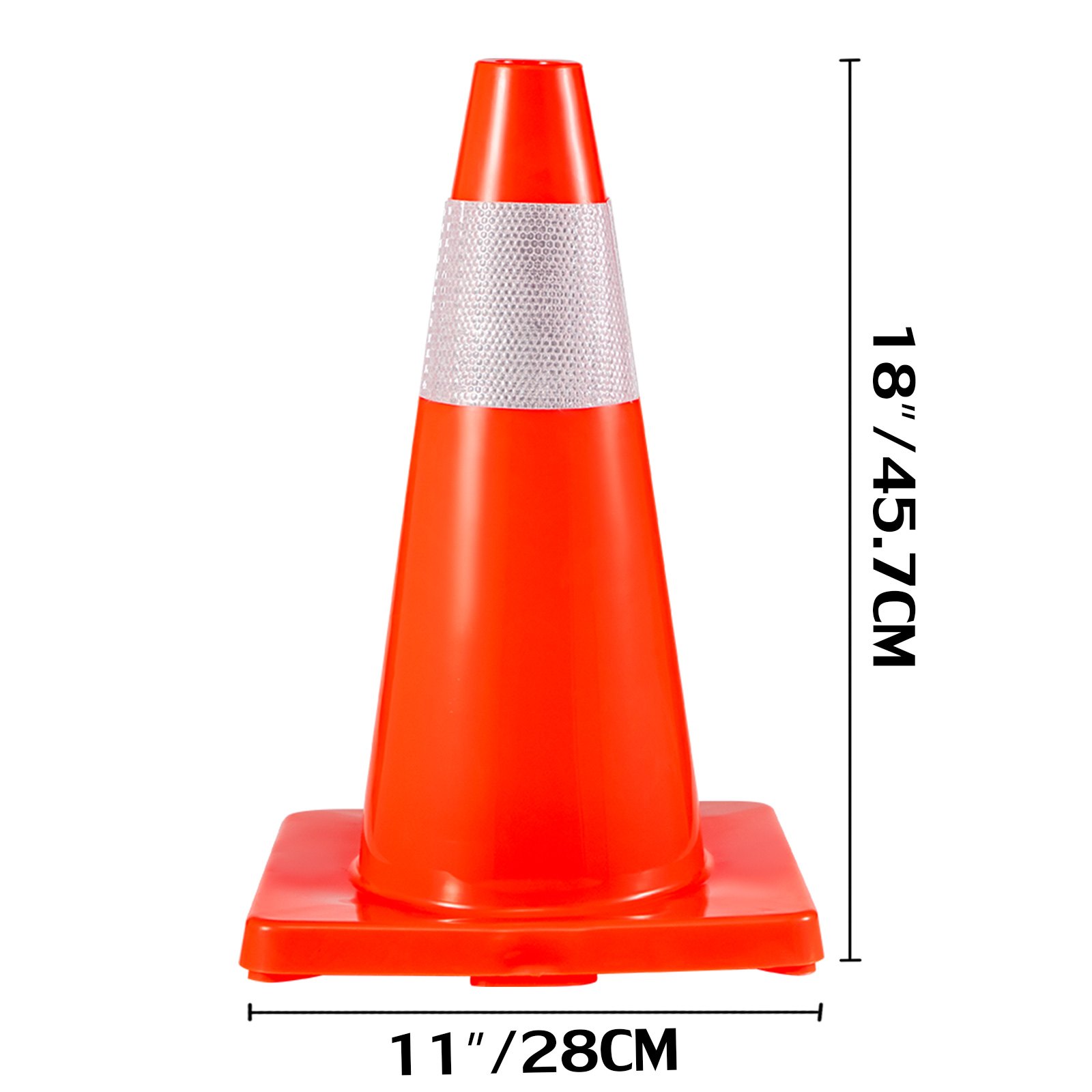 VEVOR 20Pack 18" dopravní kužely, bezpečnostní kužely pro parkování na silnici PVC základna, oranžový dopravní kužel s reflexními límci, nebezpečné konstrukční kužely pro domácí dopravní parkování