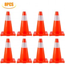 VEVOR 8Pack Traffic Cones, 18" Safety Cones, PVC Orange Traffic Safety Cone, with Reflective Collar Road Parking Training Cones