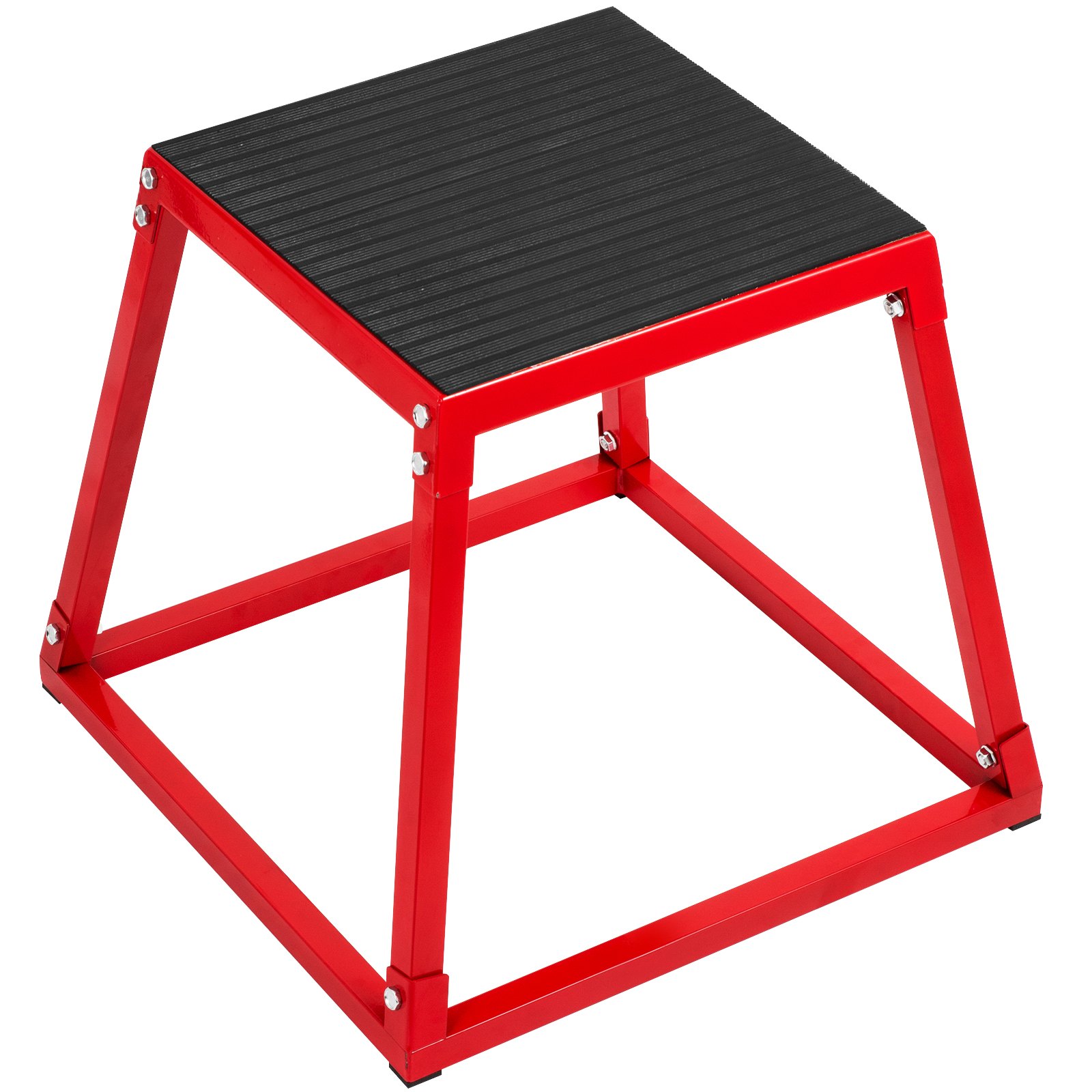 red VEVOR plyometric jump box with black non-slip surface.