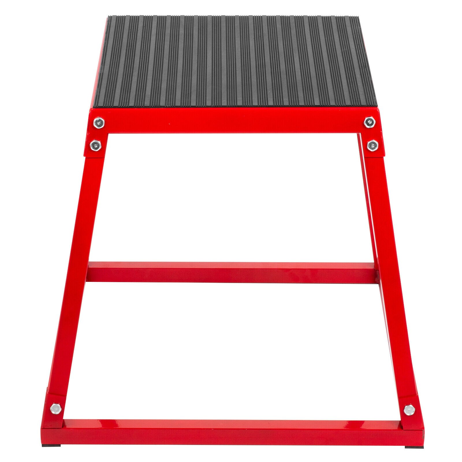 red metal VEVOR plyometric jump box with black textured top.