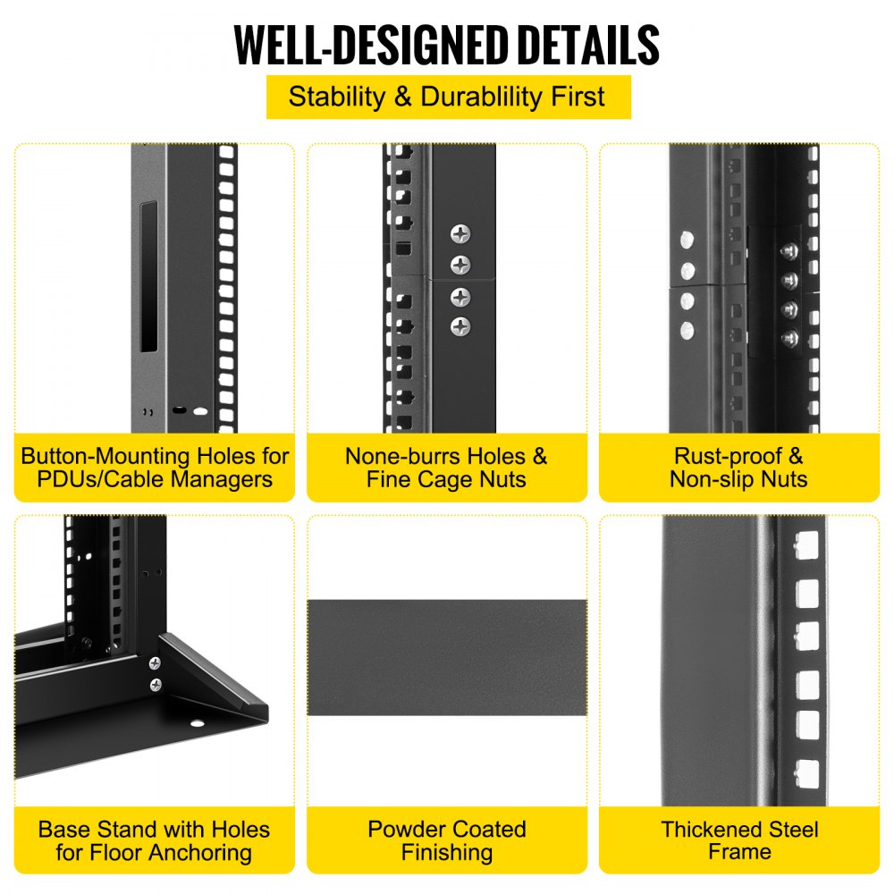 Vevor Open Frame Server Rack Network Server Rack 18u 2 Post 19" Steel Relay Rack
