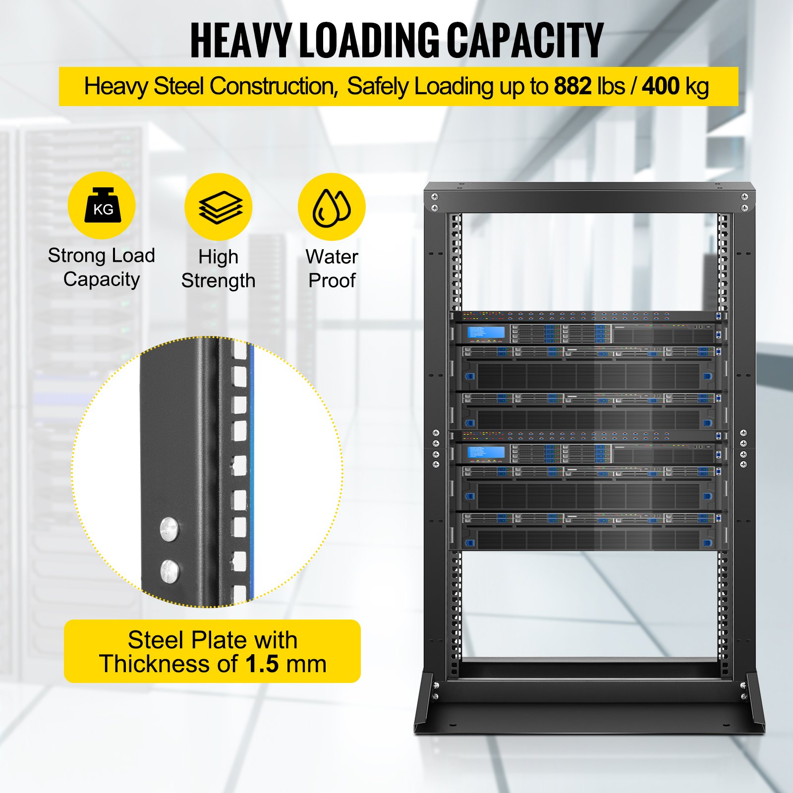 Vevor Open Frame Server Rack Network Server Rack 18u 2 Post 19" Steel Relay Rack
